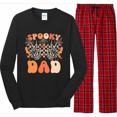 Spooky Dad Halloween Skeleton Costume Retro Groovy Long Sleeve Pajama Set