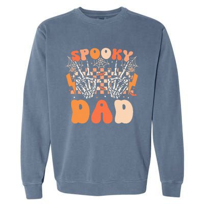 Spooky Dad Halloween Skeleton Costume Retro Groovy Garment-Dyed Sweatshirt