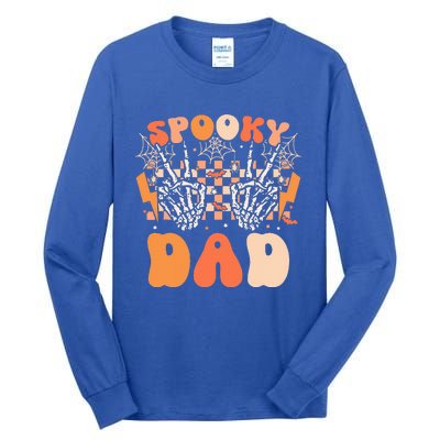 Spooky Dad Halloween Skeleton Costume Retro Groovy Tall Long Sleeve T-Shirt