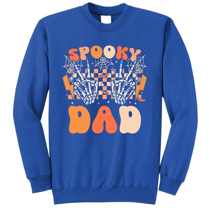 Spooky Dad Halloween Skeleton Costume Retro Groovy Tall Sweatshirt