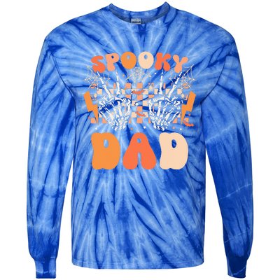 Spooky Dad Halloween Skeleton Costume Retro Groovy Tie-Dye Long Sleeve Shirt