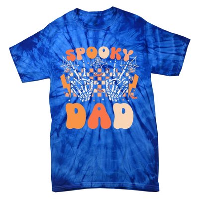 Spooky Dad Halloween Skeleton Costume Retro Groovy Tie-Dye T-Shirt