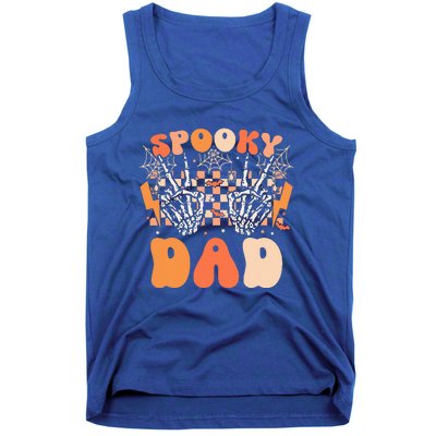 Spooky Dad Halloween Skeleton Costume Retro Groovy Tank Top