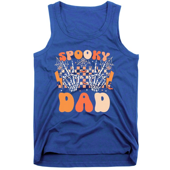 Spooky Dad Halloween Skeleton Costume Retro Groovy Tank Top