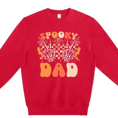 Spooky Dad Halloween Skeleton Costume Retro Groovy Premium Crewneck Sweatshirt