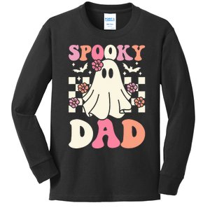 Spooky Dad Halloween Ghost Costume Retro Groovy Kids Long Sleeve Shirt