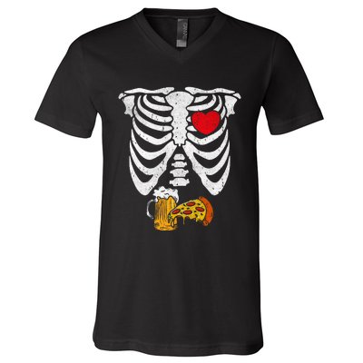 Skeleton Dad Halloween Pregnancy Couples Costumes V-Neck T-Shirt