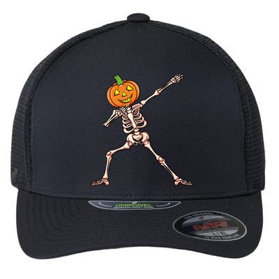 Skeleton Dab Halloween Dabbing Pumpkin Gift Flexfit Unipanel Trucker Cap