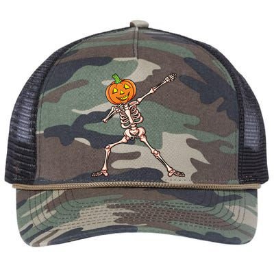 Skeleton Dab Halloween Dabbing Pumpkin Gift Retro Rope Trucker Hat Cap