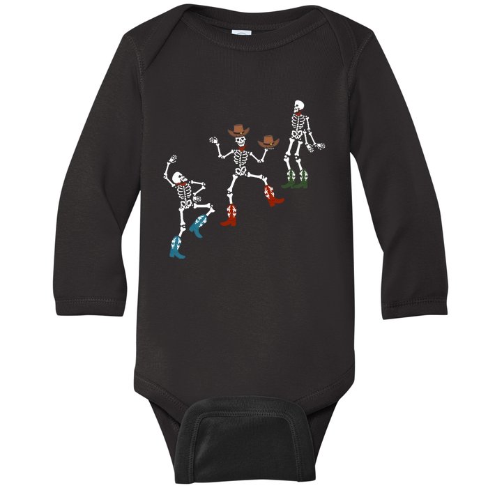 Skeleton Dance Halloween Funny Skeleton Cowboy Halloween Skull Baby Long Sleeve Bodysuit