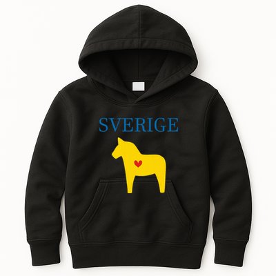 Swedish Dala Horse Midsommar Heart Sverige Kids Hoodie
