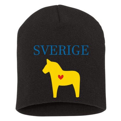 Swedish Dala Horse Midsommar Heart Sverige Short Acrylic Beanie