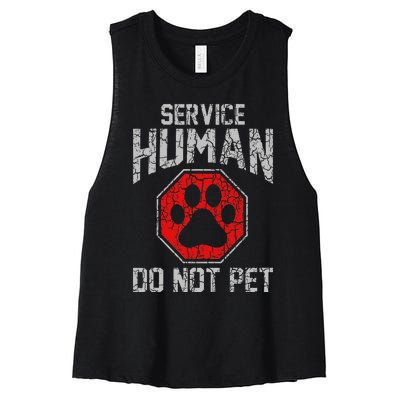 Service Dog Human Do Not Pet Funny Vintage Rescue Dog Owner Women's Racerback Cropped Tank