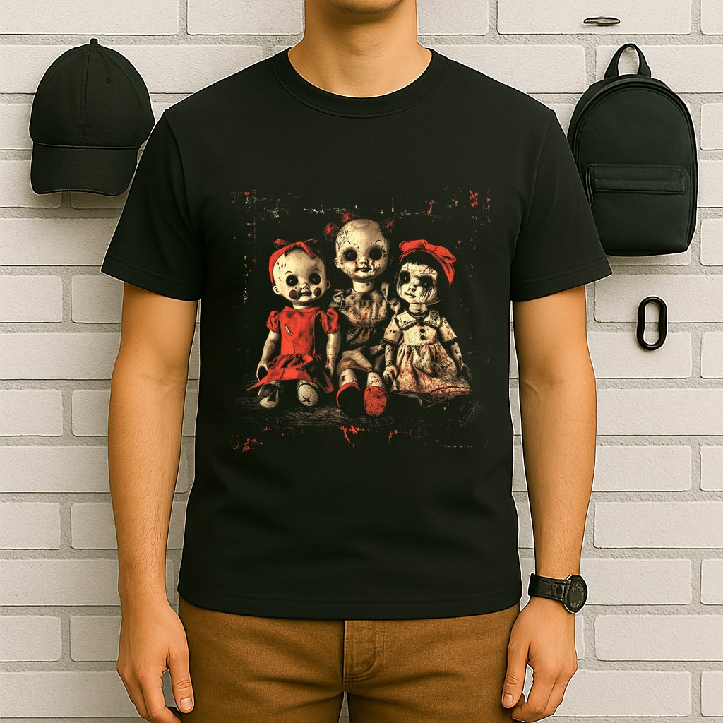 Scary Doll Horror Movie Creepy Haunted Toy Goth Alt Emo T-Shirt