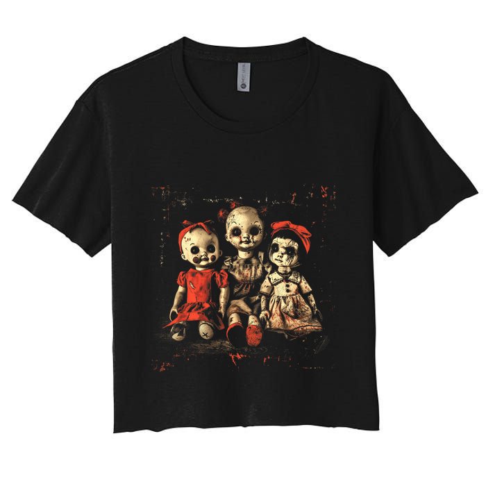 Scary Doll Horror Movie Creepy Haunted Toy Goth Alt Emo Women's Crop Top Tee