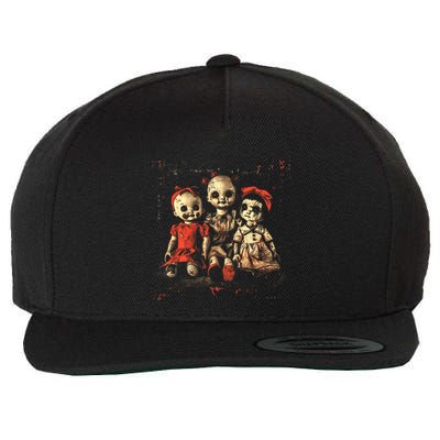 Scary Doll Horror Movie Creepy Haunted Toy Goth Alt Emo Wool Snapback Cap