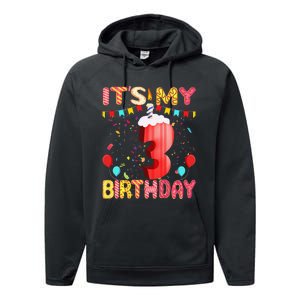 Sweet Donut It's My 3rd Birthday 3 Years Old Funny Cute Performance Fleece Hoodie