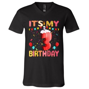 Sweet Donut It's My 3rd Birthday 3 Years Old Funny Cute V-Neck T-Shirt