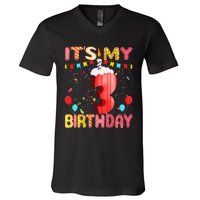 Sweet Donut It's My 3rd Birthday 3 Years Old Funny Cute V-Neck T-Shirt