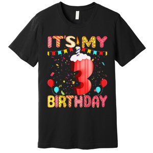 Sweet Donut It's My 3rd Birthday 3 Years Old Funny Cute Premium T-Shirt