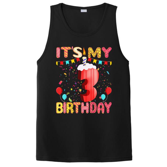 Sweet Donut It's My 3rd Birthday 3 Years Old Funny Cute PosiCharge Competitor Tank