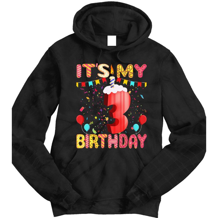 Sweet Donut It's My 3rd Birthday 3 Years Old Funny Cute Tie Dye Hoodie