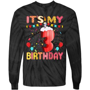 Sweet Donut It's My 3rd Birthday 3 Years Old Funny Cute Tie-Dye Long Sleeve Shirt