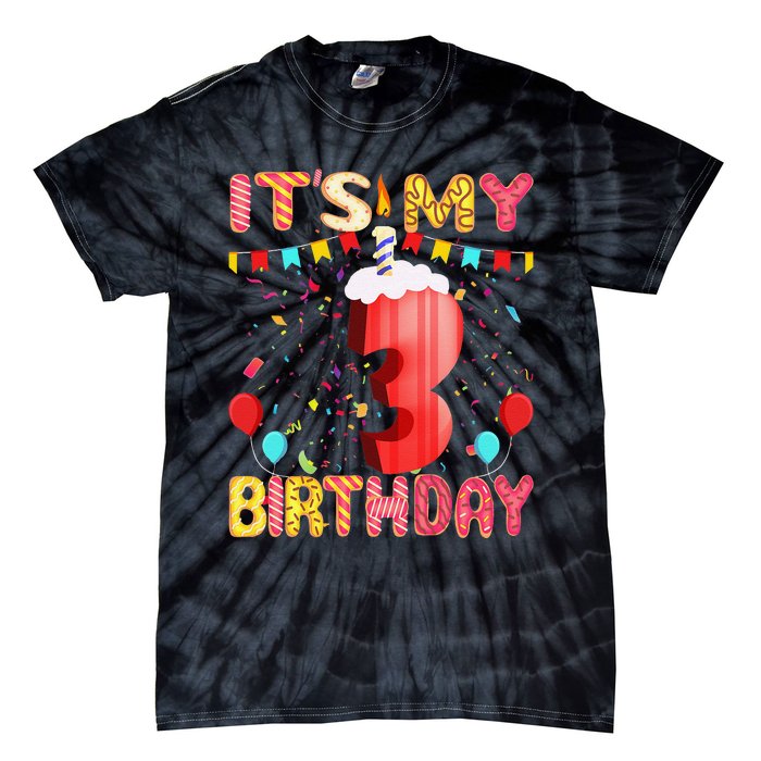 Sweet Donut It's My 3rd Birthday 3 Years Old Funny Cute Tie-Dye T-Shirt