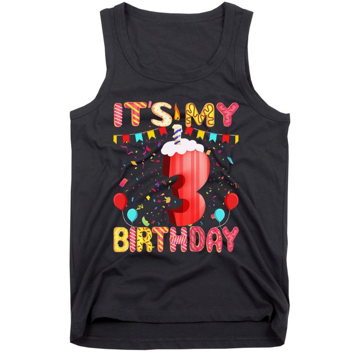 Sweet Donut It's My 3rd Birthday 3 Years Old Funny Cute Tank Top