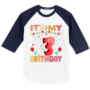 Sweet Donut It's My 3rd Birthday 3 Years Old Funny Cute Baseball Sleeve Shirt