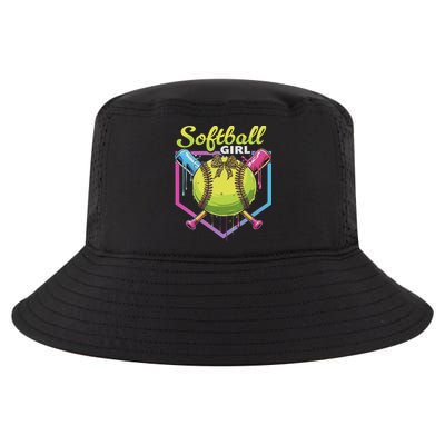 Softball Drip Ice Cream Drip Softball Girl Bow Cool Comfort Performance Bucket Hat