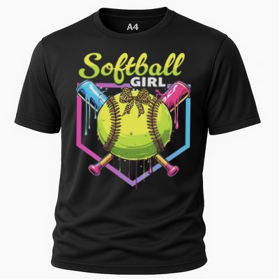 Softball Drip Ice Cream Drip Softball Girl Bow Performance Shirt