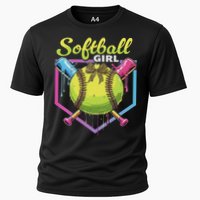 Softball Drip Ice Cream Drip Softball Girl Bow Cooling Performance Crew T-Shirt
