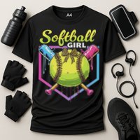 Softball Drip Ice Cream Drip Softball Girl Bow Cooling Performance Crew T-Shirt