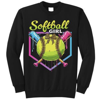 Softball Drip Ice Cream Drip Softball Girl Bow Sweatshirt