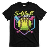Softball Drip Ice Cream Drip Softball Girl Bow T-Shirt