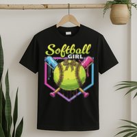 Softball Drip Ice Cream Drip Softball Girl Bow T-Shirt
