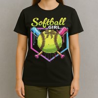 Softball Drip Ice Cream Drip Softball Girl Bow T-Shirt