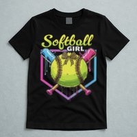 Softball Drip Ice Cream Drip Softball Girl Bow T-Shirt