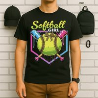 Softball Drip Ice Cream Drip Softball Girl Bow T-Shirt