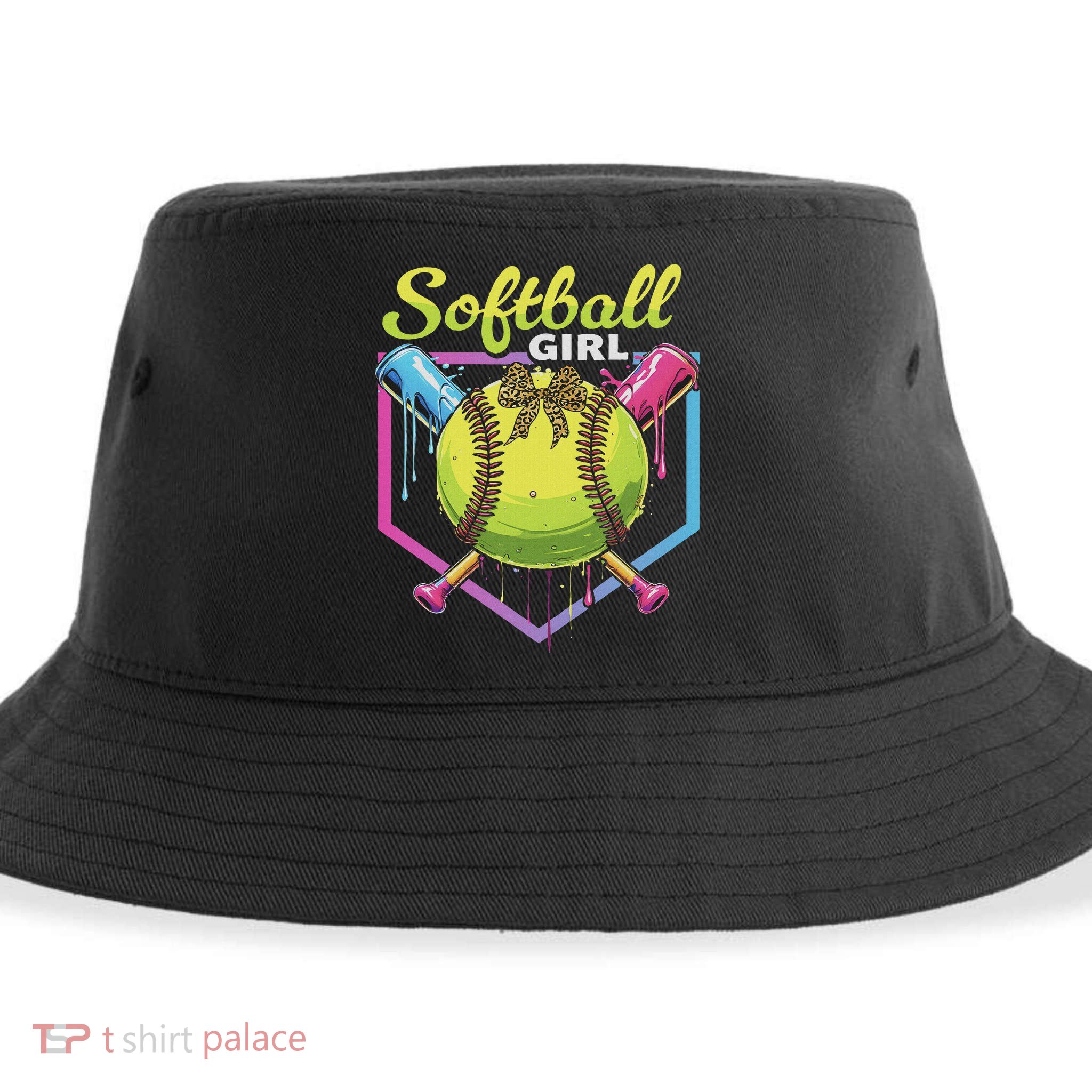 Softball Drip Ice Cream Drip Softball Girl Bow Sustainable Bucket Hat
