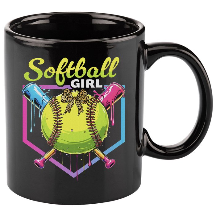 Softball Drip Ice Cream Drip Softball Girl Bow 11oz C Handle Ceramic Mug