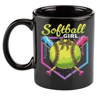 Softball Drip Ice Cream Drip Softball Girl Bow 11oz C Handle Ceramic Mug