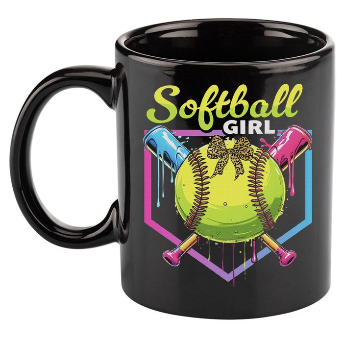 Softball Drip Ice Cream Drip Softball Girl Bow 11oz C Handle Ceramic Mug