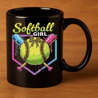 Softball Drip Ice Cream Drip Softball Girl Bow 11oz C Handle Ceramic Mug