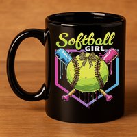 Softball Drip Ice Cream Drip Softball Girl Bow 11oz C Handle Ceramic Mug