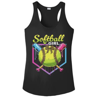 Softball Drip Ice Cream Drip Softball Girl Bow Ladies PosiCharge Competitor Racerback Tank