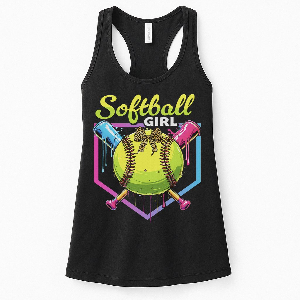 Softball Drip Ice Cream Drip Softball Girl Bow Womens Tank Top