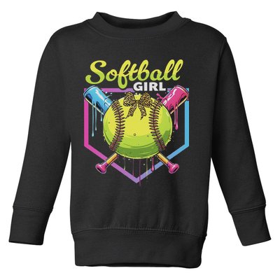 Softball Drip Ice Cream Drip Softball Girl Bow Toddler Sweatshirt
