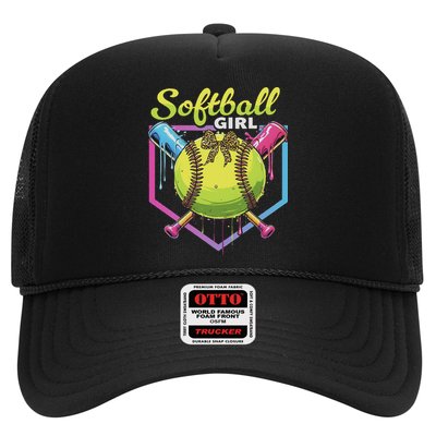 Softball Drip Ice Cream Drip Softball Girl Bow Trucker Hat